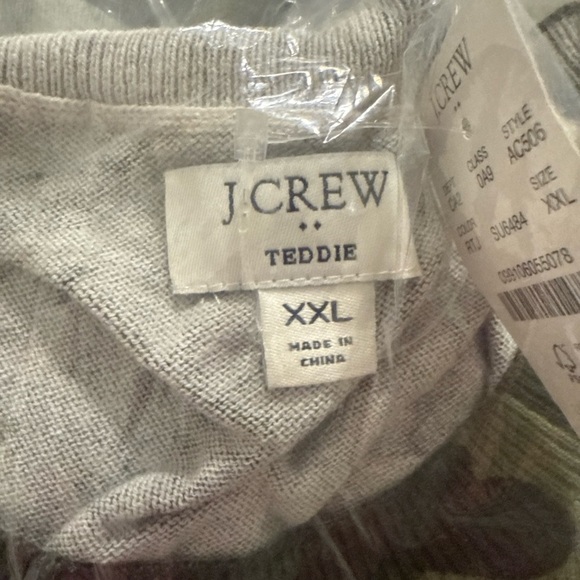 J Crew Factory Teddie Camo Cotton Sweater Size XXL Green lightweight NWT - Picture 4 of 8